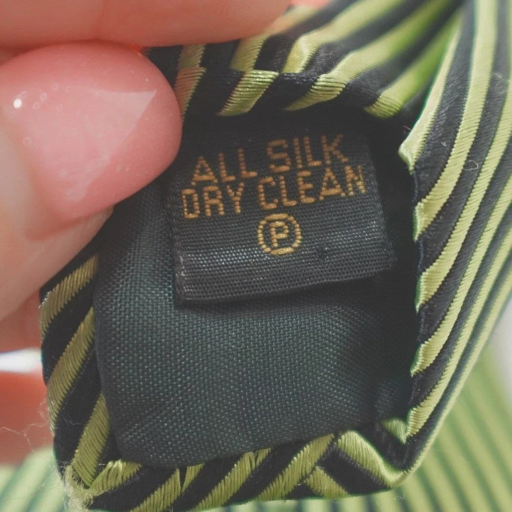 Benjamin James Neck Tie 100% Silk Green Black Abstract Striped 58 in Retro 80s